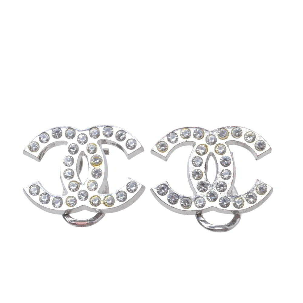 CHANEL 02C ココマーク スワロフスキー イヤリング FREE シルバー シャネル 【中古】