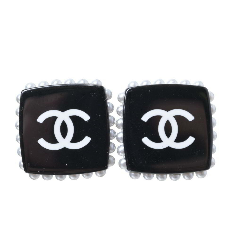 Other - CHANEL 15P ココマーク フェイクパール スクエア ピアス - ブラック シャネル 【中古】