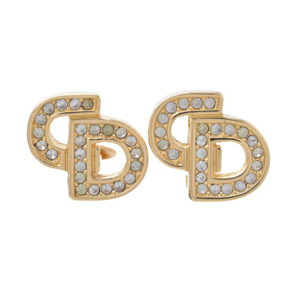 Christian Dior ラインストーン CDモチーフ イヤリング - ゴールド クリスチャンディオール 【中古】