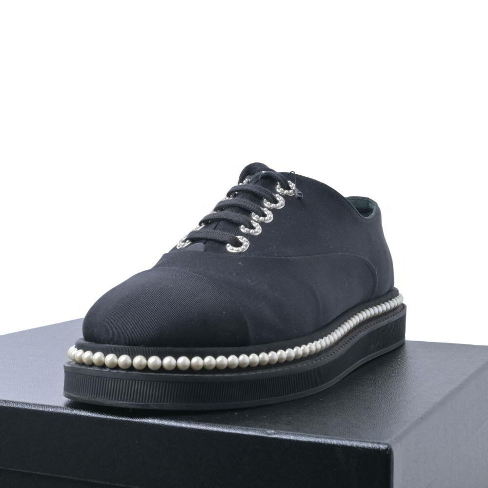 CHANEL G32357 パール装飾 レースアップ シューズ 39.5C ブラック シャネル 【中古】(4.0)