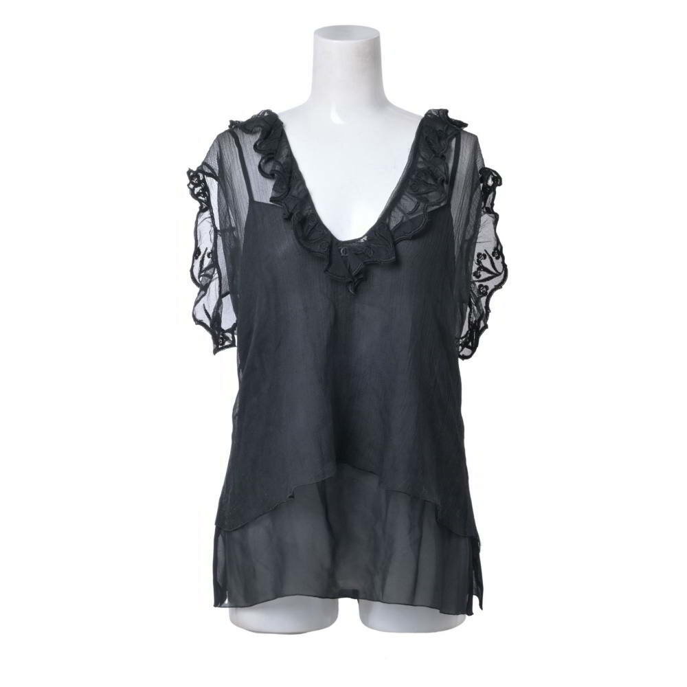 美品 CHANEL シャネル シュペット ココマークプリント リボンタイ付き ノースリーブ シルクブラウス P55021 サイズ34 グレー系 レディース 古着 中古 USED CHANEL（シャネル） 美品 シュペット ココマークプリント リボンタイ