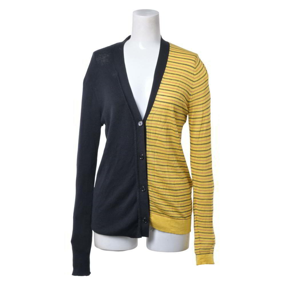 Silk - SONIA RYKIEL シルクコットン 柄切替 カーディガン ニットベスト アンサンブル M/M イエロー ソニアリキエル 【中古】
