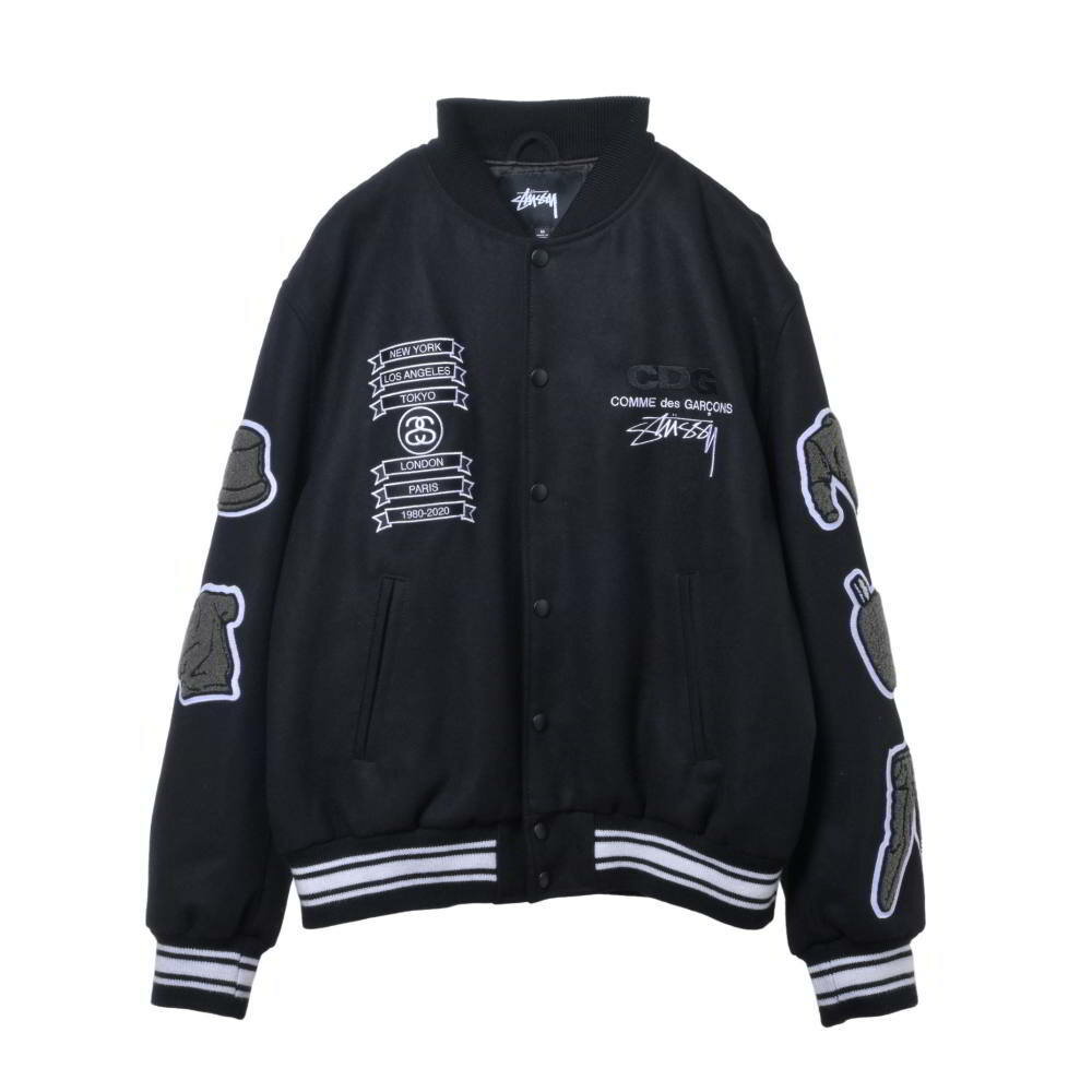 STUSSY × COMME des GARCONS 40周年記念 バーシティ ジャケット M ブラック ステューシー 【中古】