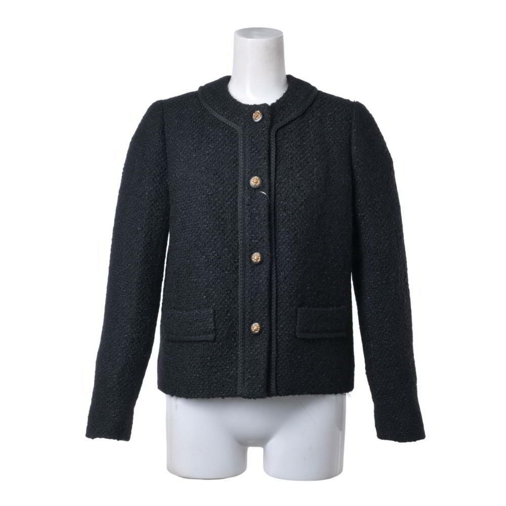 Rakuten - CHANEL ヴィンテージ ライオンボタン ツイード ノーカラー ジャケット - ブラック シャネル 【中古】
