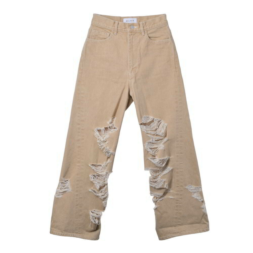 Rakuten - BELPER ツイスト ダメージ ワイド デニム パンツ 1 ベージュ ベルパー 【中古】