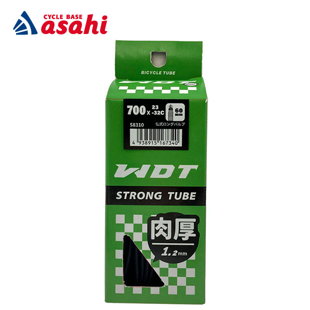 パンクに強い1.2mm厚！耐久性で選ばれる自転車用チューブ■バルブ英式35mm■通勤・通学ユーザーに最適毎日乗る方にとって大切な“耐久性”と“安定性”を両立、突然のパンクトラブルを減らし、移動のストレスを軽減■長く使えてコスパ良好厚みと素材品質により寿命が長く、交換頻度を抑えられるため、トータルコストを削減■パンクリスク軽減耐パンク性能を損なわない厚み設計で、釘・小石・段差などによるトラブルを大幅に軽減■装着しやすい柔軟素材柔らかくしなやかな成形で、初心者でも扱いやすい交換性。タイヤレバーとの相性も良好タイヤサイズ700x23-32バルブ形状仏式バルブ長60mm素材ゴム商品重量120g掲載している商品の在庫については、実際の在庫情報と連動しておりません。ご注文後に仕入先・弊社倉庫に在庫を確認・確保した後、在庫状況・合計金額をメールにてお知らせいたします。選択できないサイズ・カラーは、取扱終了もしくは生産終了です。製品の仕様・価格等につきましては、予告無く変更することがあります。製品の色につきましては、実際とは違って見える場合があります。掲載している重量につきましてはカタログスペックの為、実際の商品とは異なる場合があります。特に軽量モデルに関しては個体差が多く見受けられます。