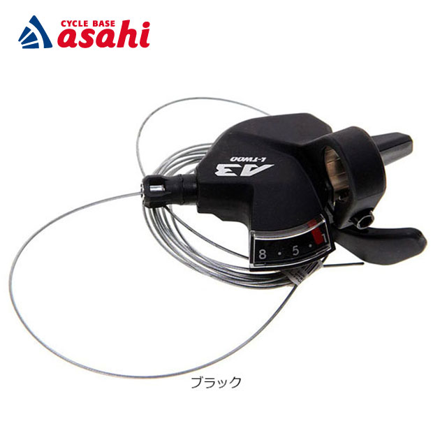 A3 1x8段 MTBクロスバイクシリーズ。■種類トリガー式シフター■適用車種MTB（マウンテンバイク）、シティバイク、通勤自転車など一般的な自転車サイズ110mm×37mm×73mm重量126g対応段数8速(リア用)仕様シマノ互換適用車種MTB（マウンテンバイク）シティバイク通勤自転車など一般的な自転車取り付け径ハンドルバー φ22.2 mm（標準 MTB/街乗り仕様）ケーブル付属変速ワイヤー付属、約2100 mmインジケーターギア段表示付き（視覚的な現在ギア表示）レシオ8.40277777777778E-02※仕様変更等でメーカー型番、写真と一部仕様が異なる場合がございます掲載している商品の在庫については、実際の在庫情報と連動しておりません。ご注文後に仕入先・弊社倉庫に在庫を確認・確保した後、在庫状況・合計金額をメールにてお知らせいたします。選択できないサイズ・カラーは、取扱終了もしくは生産終了です。製品の仕様・価格等につきましては、予告無く変更することがあります。製品の色につきましては、実際とは違って見える場合があります。掲載している重量につきましてはカタログスペックの為、実際の商品とは異なる場合があります。特に軽量モデルに関しては個体差が多く見受けられます。
