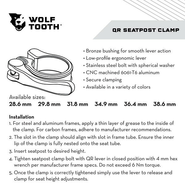 WolfTooth ウルフトゥース Wolf Tooth Seatpost Clamp 38.6 mm Red Quick Release