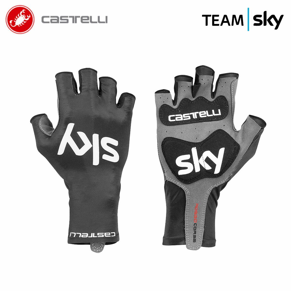 【マラソン全品P2倍】＜春の感謝祭＞ ★クリアランス★ 【即納】CASTELLI 9026 TEAM SKY AERO RACE GLOVE カステリ チームスカイ エアロレース 指切グローブ