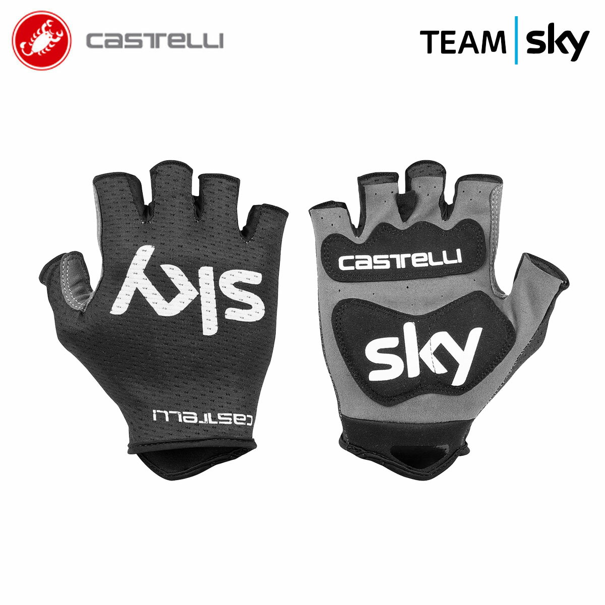 ＜春の感謝祭＞[★クリアランス★]【即納】CASTELLI 9148 TEAM SKY TRACK MITTS カステリ チームスカイ トラック ミット 指切グローブ