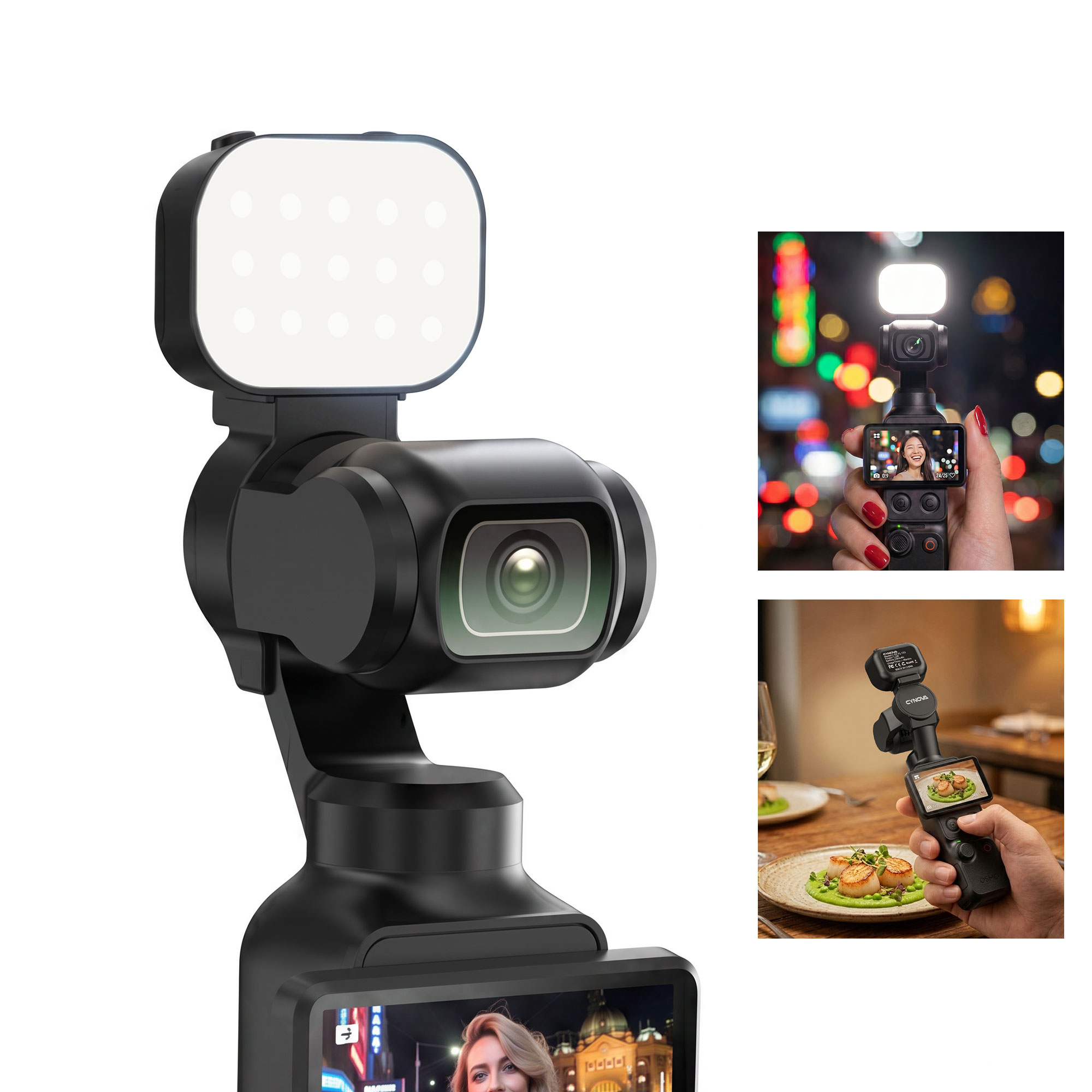 CYNOVA LEDビデオライト マグネット式 カメラライト DJI Osmo Pocket4 対応 3色温度 3段階調光 補助照明 小型 ポータブル 軽量 200mah LED撮影用ライトミニパネルライト 定常光ライト 美顔ライト 360度回転 夜景写真 Vlog 自撮り アクセサリー