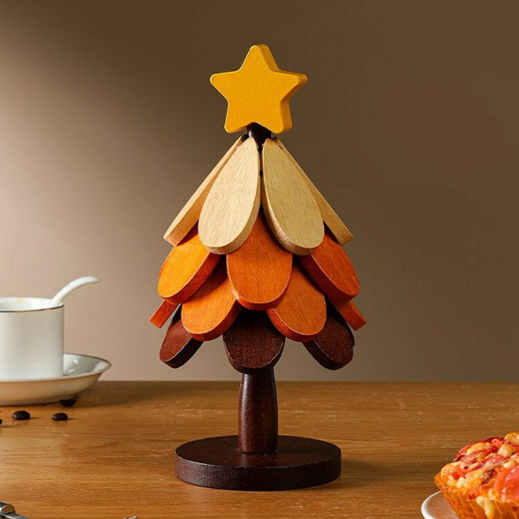 置物 クリスマスツリー クリスマスツリー型 ツリー クリスマスツリー 卓上 木製ツリー クリスマス 鍋敷き オブジェ 5枚セット 飾り 卓上ツリー ミニツリー コースター コースター 花モチーフ カップ敷き 装飾 食器 敷物 茶托 インテリア 【送料無料】 [3]