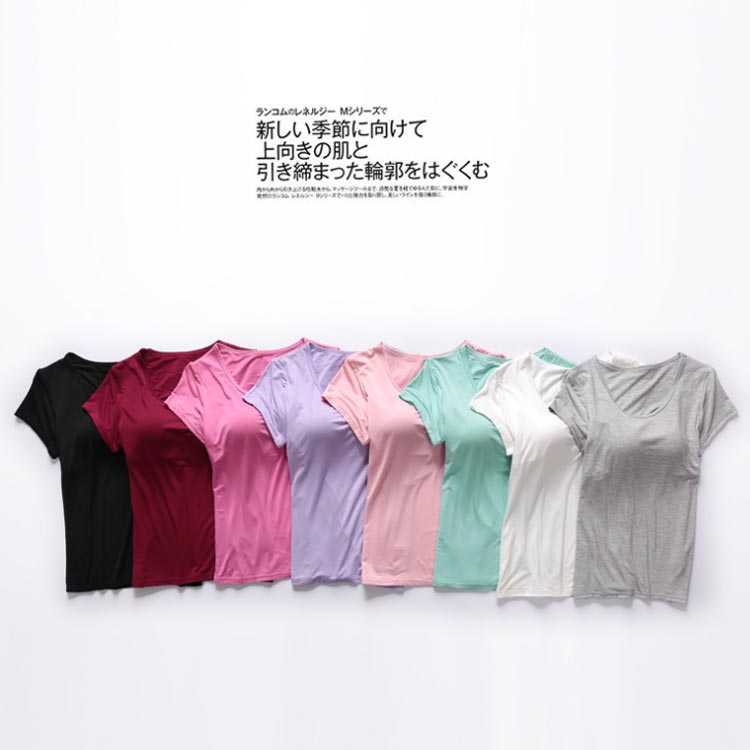 大きいサイズ レディース カップ付き Tシャツ 半袖 Uネック カップ付きインナー ブ...