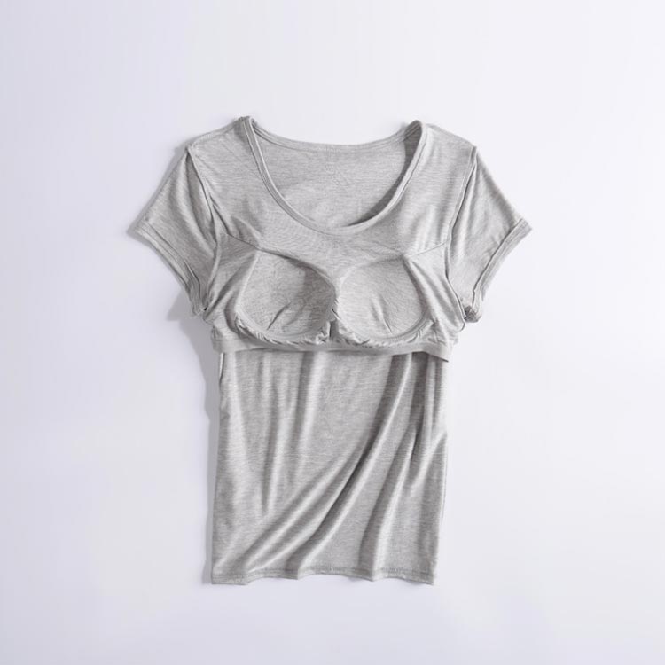 大きいサイズ レディース カップ付き Tシャツ 半袖 Uネック カップ付きインナー ブ...