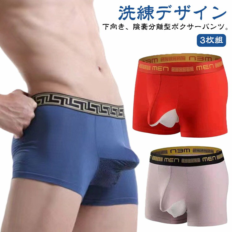蒸れない 爽やか 網ポケット付き 立体構造 3枚組 3D 下向き 陰嚢分離型 下着 3枚組 ドライ 通気 メンズ アンダーウェア 感触 吸汗速乾 ボクサーパンツ 陰嚢分離 パンツ ポジション 固定 男性下着 貫通 穴あき(4.0)