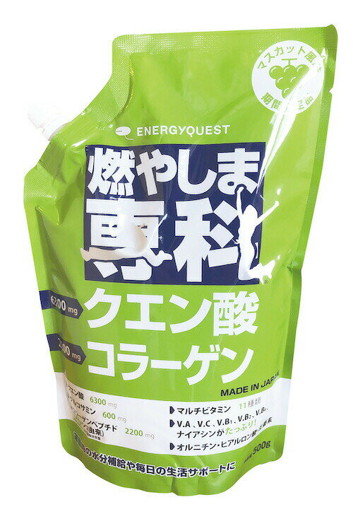 エナジークエスト 燃やしま専科 【マスカット風味】期間限定品 【1袋 500g】 クエン酸 コラーゲン グルコサミン コラーゲンペプチド マルチビタミン オルニチン ヒアルロン酸 生姜末 スポーツ 水分補給 日本製 美味しいドリンク 粉末清涼飲料 元気いっぱいのサムネイル