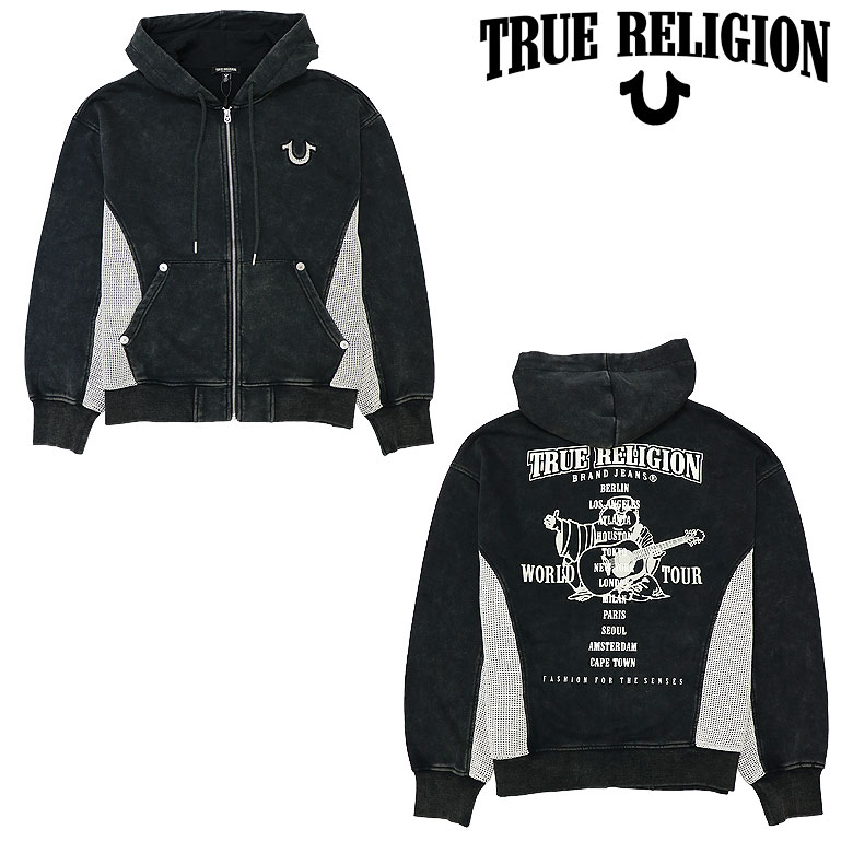 【True Religion】 トゥルーレリジョン パーカー フーディ ジップアップ MESH INSET RUST CINCHED ZIP UP メッシュ イ...