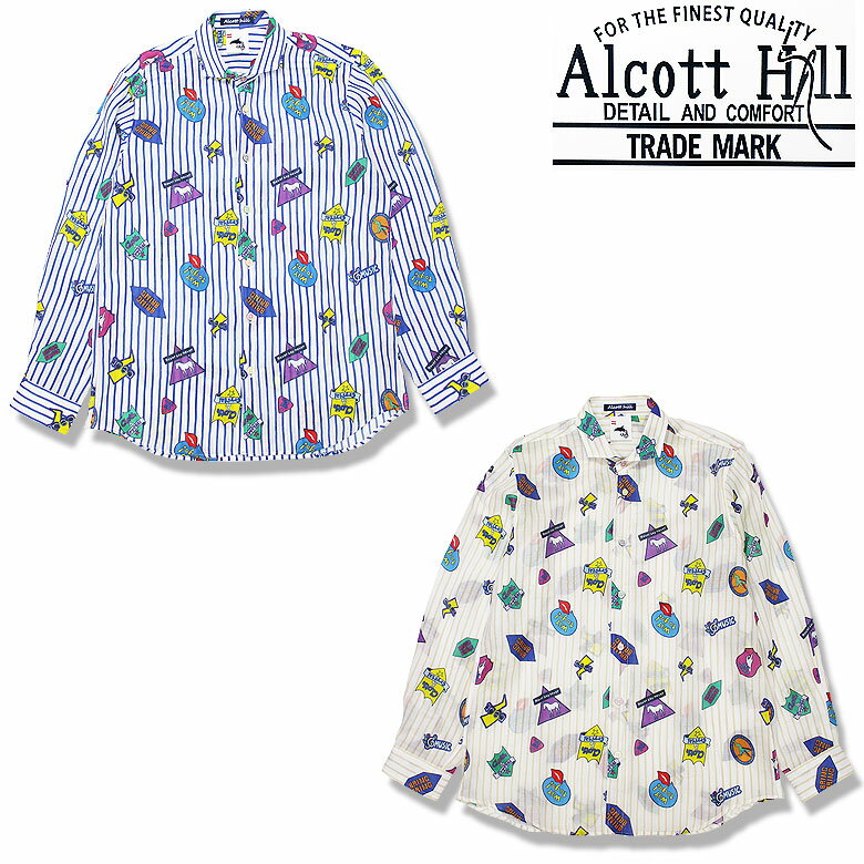 Rakuten - 【ALCOTT HILL】アルコットヒル 長袖シャツ LS SHIRT 麻 リネン 透明感 薄手 爽やか 涼しい ストライプ ブルー 青 モカベージュ 遊び心 大人 メンズ カジュアル