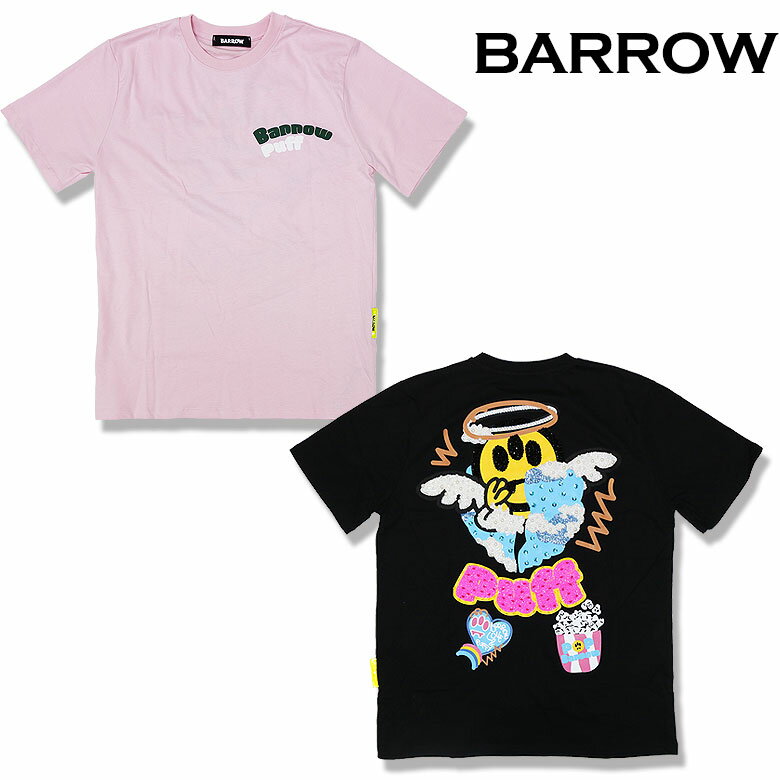 BARROW バロー Tシャツ 半袖 カットソー T-SHRT ANGEL SMILE WITH JEWERLY ジュエリー パール スワロ スパンコール プリ...