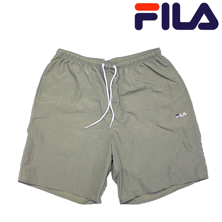 Rakuten - 【FILA】フィラ ナイロンショートパンツ ショーツ ハーフパンツ 短パン 半ズボン 撥水性 シワ加工 シンプル カーキ オリーブ色 スポーティ 軽量 ロゴ メンズ fm9202