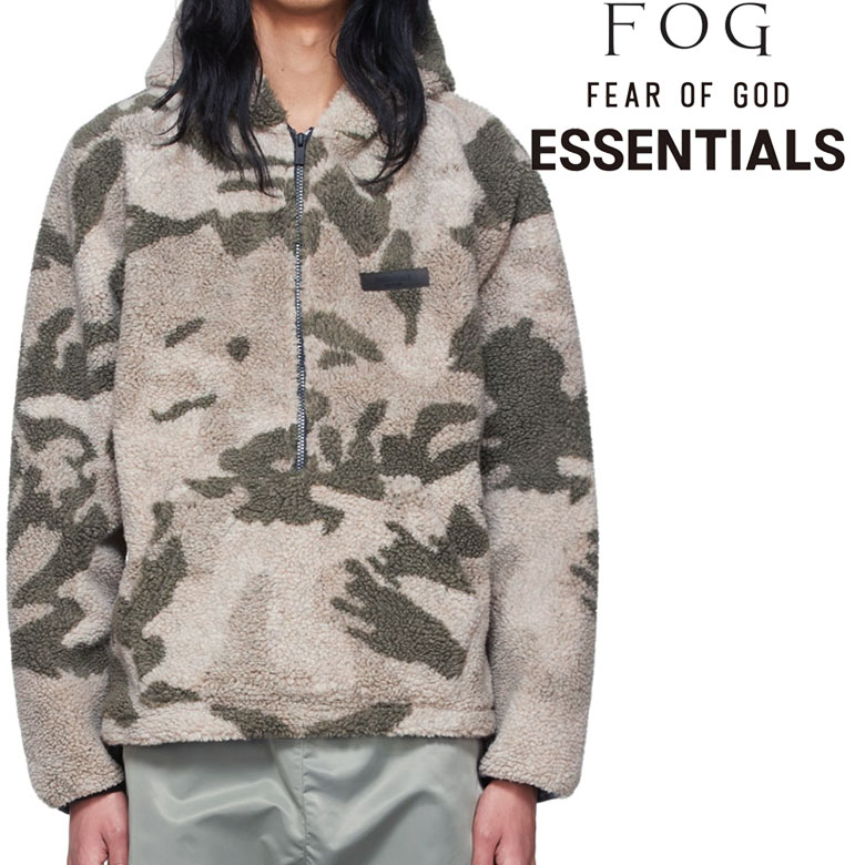 【FOG ESSENTIALS】エフオージー エッセンシャルズ パーカー フーディ シェルパフリース カモフラ メンズ ロゴパッチ PACSUN