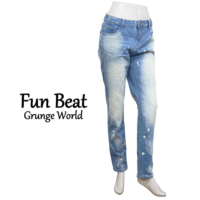 Rakuten - 【Fun Beat】ファンビート デニム ジーンズ スキニー ダメージ ストレッチ ブリーチ加工 ヴィンテージ感 かっこいい メンズ カジュアル