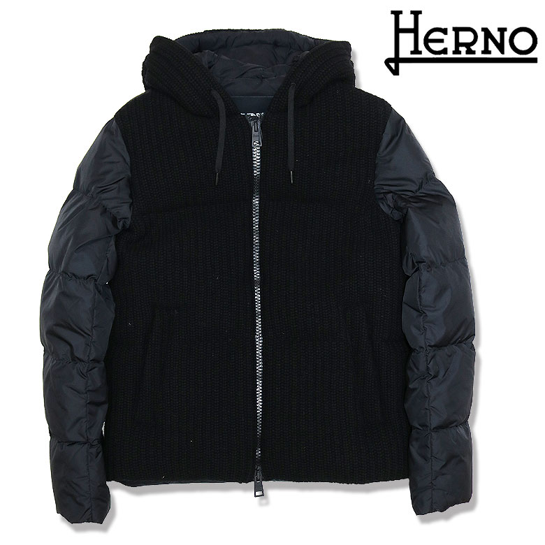 【HERNO】ヘルノ ダウンジャケット スカートジャケット アウター ナイロンシャモニー カーデッドヤーン 切り替え ウェイティーニット 暖かい 秋冬 高級