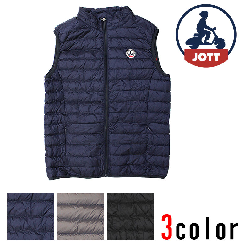 【JOTT】ジョット ダウンベスト ノースリーブ TOM NOOS 袖なし 軽量 ワッペンロゴ パッカブル アウトドア 旅行 レジャー メンズ