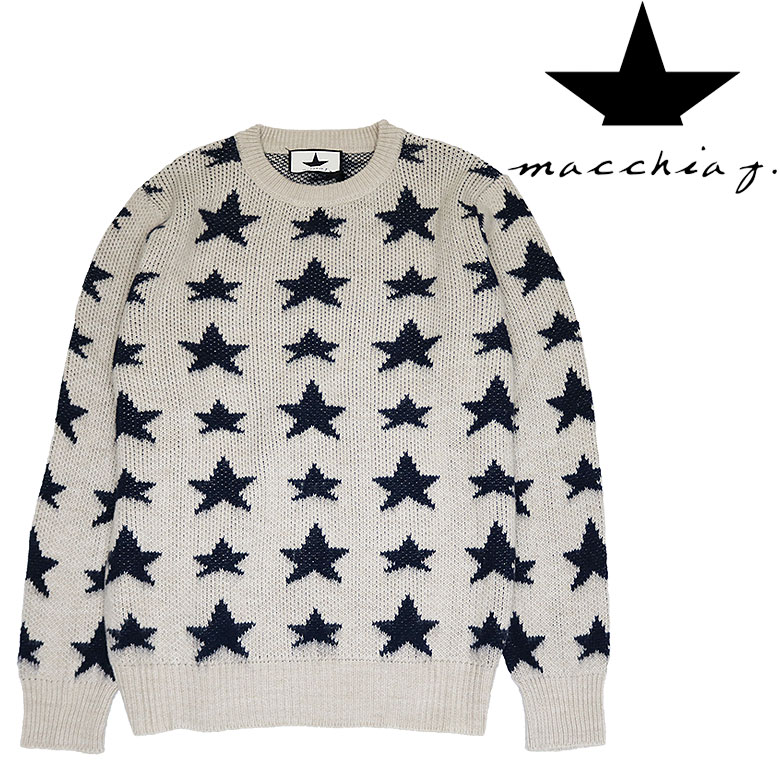 【Macchia J.】マッキアジェイ セーター ニット SWEATER プルオーバー スターマーク 総柄 オールデザイン メンズ カジュアル