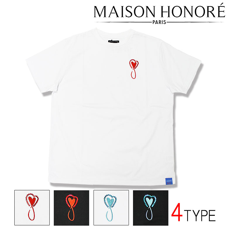 Rakuten - 【MAISON HONORE PARIS】メゾンオノレ Tシャツ 半袖 カットソー tiphanie Stone S/S T-SHIRT ハートフィッシュ ラインストーン スワロ ワンポイント刺繍 メンズ ユニ カジュアル