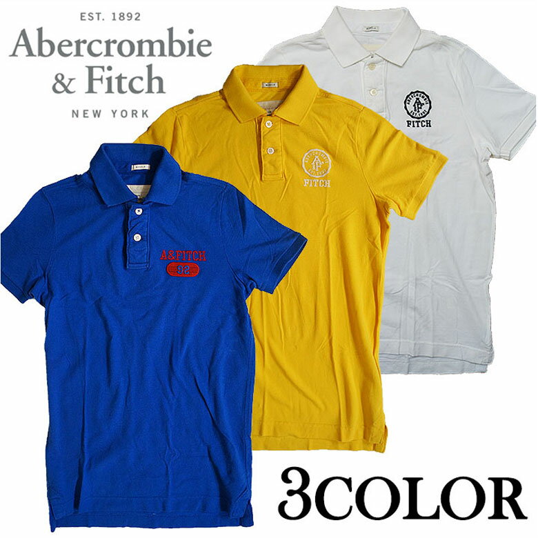 アバクロンビー&フィッチ 【Abercrombie&Fich】アバクロンビー＆フィッチ 半袖ポロシャツ 正規 本物 刺繍 ワッペン ムース イエロー 黄 ブルー 青 ホワイト 白 メンズ カジュアル ヴィンテージ加工 アバクロウォッシュ アメリカ