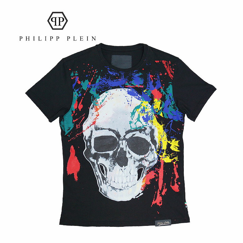 【PHILIPP PLEIN】フィリップ プレイン 半袖Tシャツ スカル インパクト 高級 メンズ カジュアル Hot プレート 革