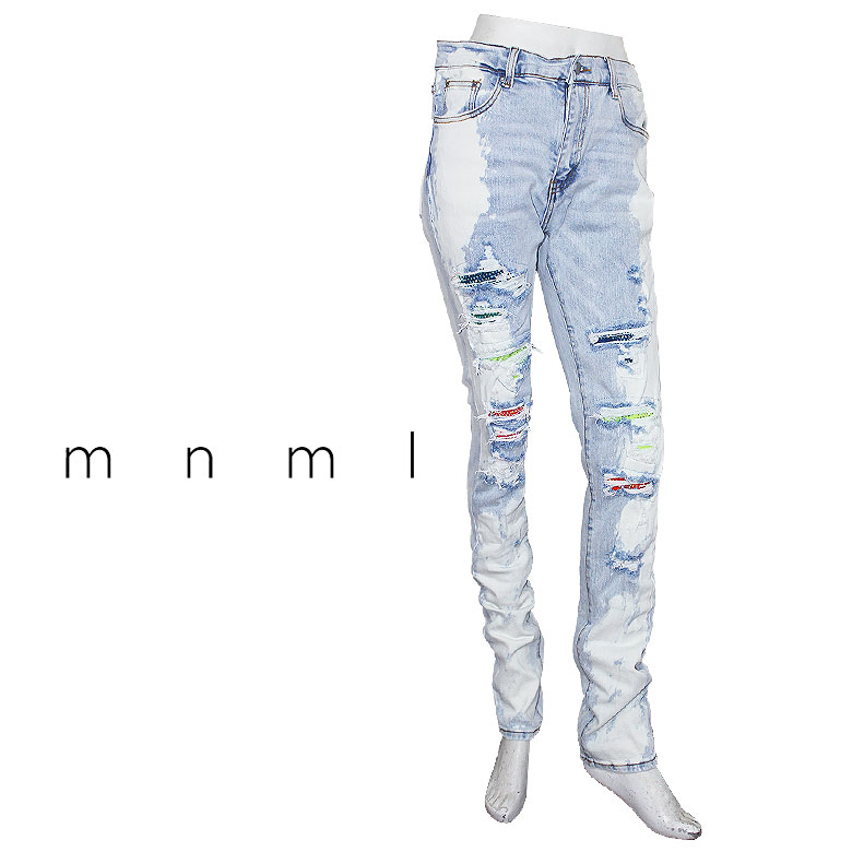 ��mnml�ۥߥ˥ޥ� ���ȥ�å��ǥ˥� �����ѥ� �����ˡ������ե��å� X409 RHINESTONE SKINNY DENIM �饤�󥹥ȡ��� ����� ����...