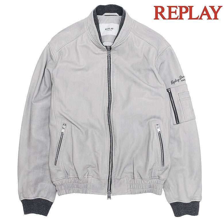 Rakuten - 【REPLAY】リプレイ レザーボンバージャケット レギュラーフィット スタンドカラー レタリング 羊皮 シープレザー メンズ