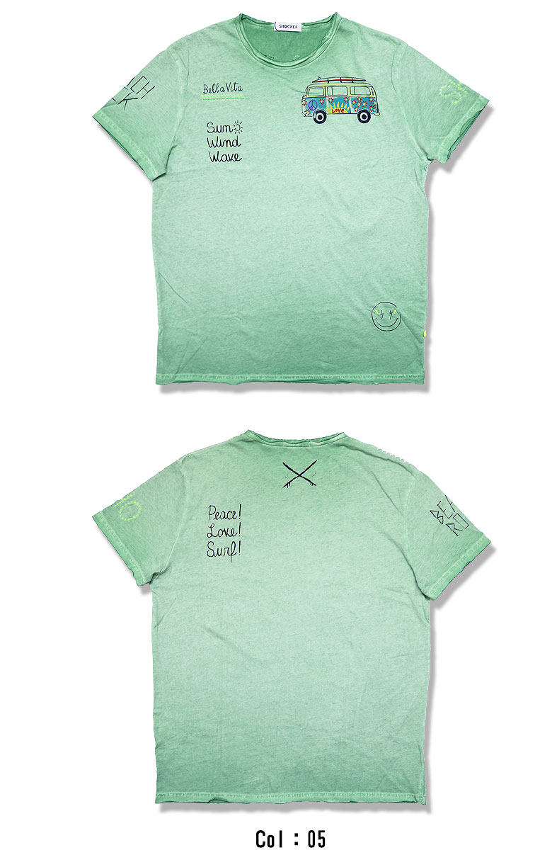 【shockly】ショックリー Tシャツ 半袖 カットソー BEACH 海 ビーチ プリント オリジナリティー 春夏 メンズ カジュアル