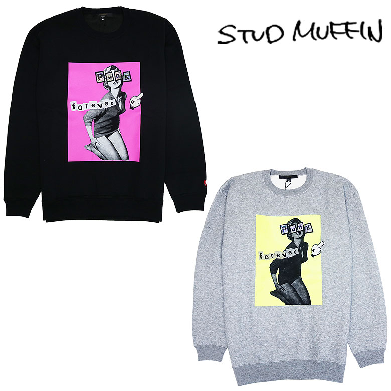 【STUD MUFFIN】スタッドマフィン スウェット トレーナー スエットシャツ TC裏毛起毛 PUNK FOREVERシークイン メンズ カジュアル