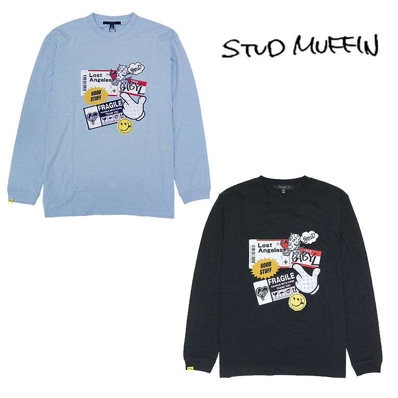 Rakuten - 【STUD MUFFIN】 スタッドマフィン Tシャツ 長袖 カットソー 5.6ozコットン天竺 ステッカー コラージュ ハンドニットパッチ メンズ ファッション
