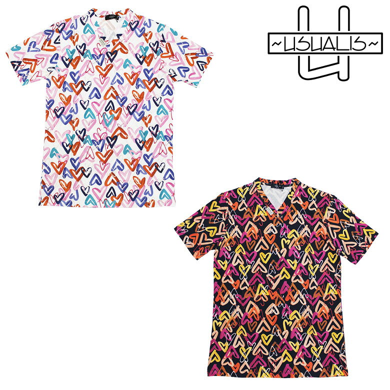 Rakuten - 【USUALIS】ウザリス Tシャツ 半袖 カットソー HEART DESIGN S/S V-NECK T-SHIRT ハートプリント セットアップ可 SETUP メンズ イタリアブランド