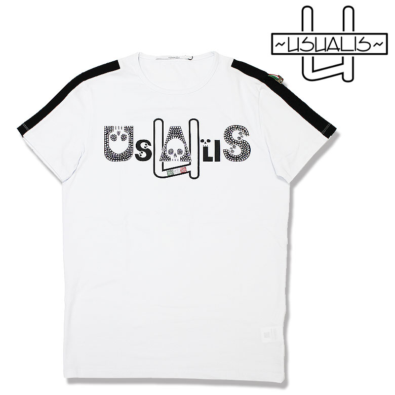 Rakuten - 【USUALIS】ウザリス Tシャツ 半袖 カットソー 白 ホワイト スワロ ラインストーン スカル ドクロ ゴルフ ナイトライフ ラグジュアリー スポーティ ユニ メンズ イタリアブランド