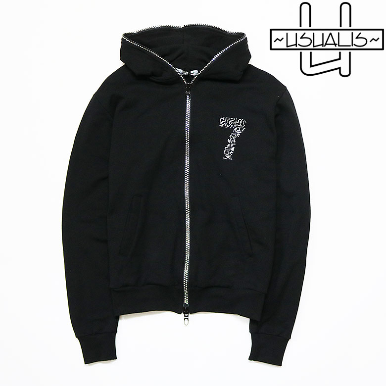 Rakuten - 【USUALIS】ウザリス パーカー フーディ ジップアップ NO8 DESIGN ZIP HOODIE NO7 ナンバー スワロ ラインストーン メンズ イタリアブランド