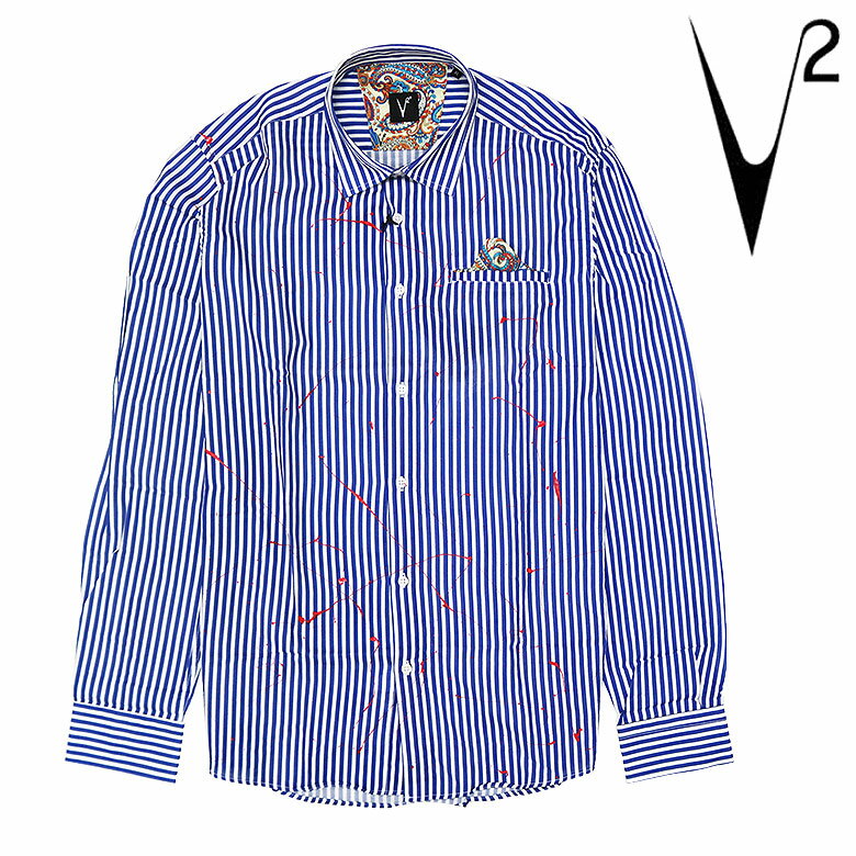 ��v2brand�ۥ֥��ġ� Ĺµ����� ���󥰥��꡼�� �ڥ���ȥǥ����� ���ȥ饤�� ���ݥ��å� ������� ��� CAMICIA RIGATA BLU ������...