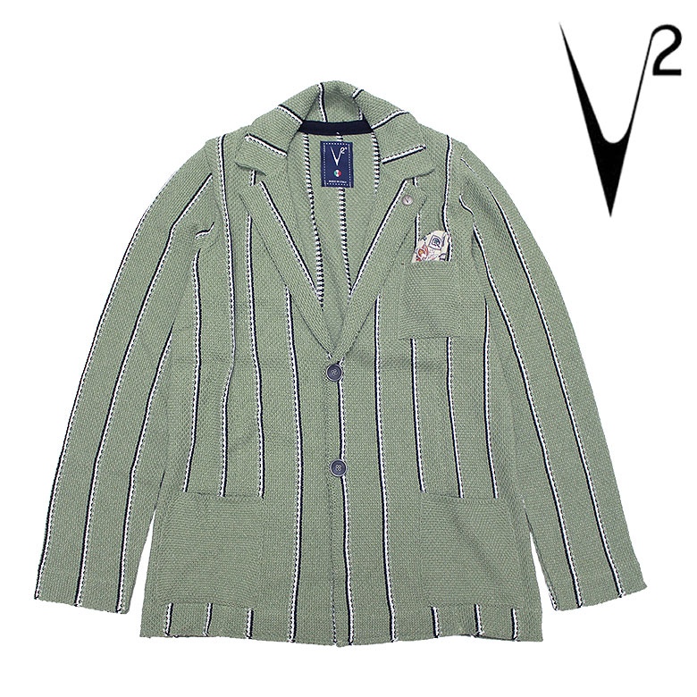 Rakuten - 【v2brand】ブイツー ジャケット テーラードジャケット GIACCA RIGATA PESTO 3色編み ピンバッジ ハンカチーフ メンズ ライトアウター