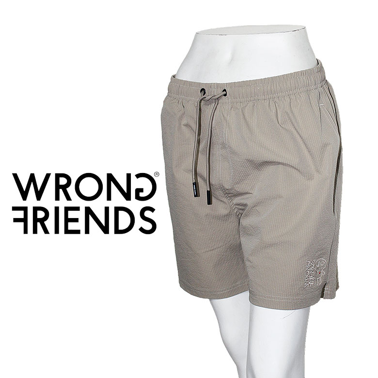 Rakuten - 【WRONG FRIENDS】ロングフレンズ スイムショーツ スイムウェア 水着 nadi shorts ベージュ カーキ 海 ビーチ 水辺 軽量 ブードゥーロゴ シアサッカー メンズ カジュアル