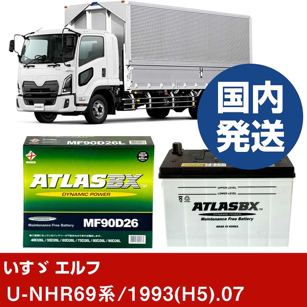 【いすゞ自動車 エルフ】U-NHR69系/1993(H5)/07- バッテリー 車 ATLASBX アトラス MF90D26R【H41001D】