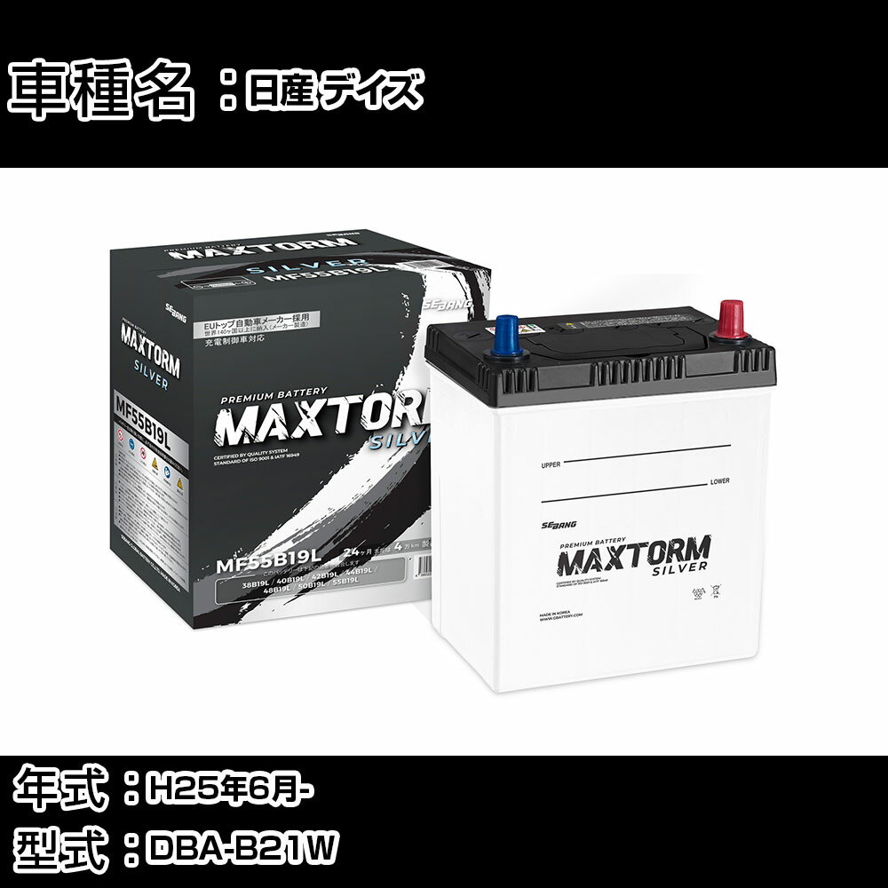 日産 デイズ H25年6月- DBA-B21W 660cc/充電制御システム搭載車/標準地仕様車 バッテリー 適合参考 マックストーム MAXTORM SILVER MF55B19L カーメンテナンス 車検整備 自動車用品 【H41001】