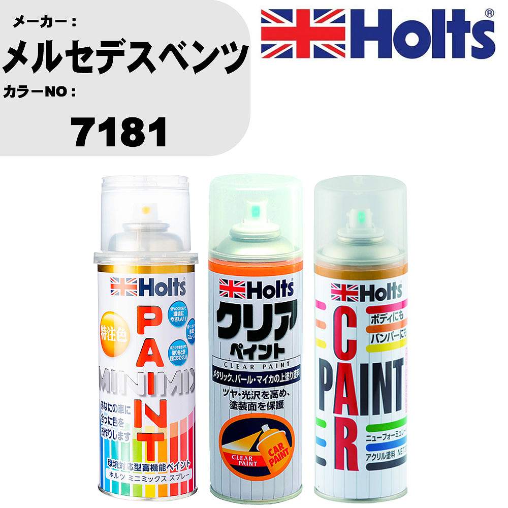 車 塗装 スプレー メルセデスベンツ 7181 ペイントスプレー+ボカシ剤(MH11608)+クリア(MH11604)セット カラースプレー ホルツ MINMIX ミニミックス オーダーカラー 補修 カーペイント【TU&SP】 車 傷消し キズ 直し 自分 で