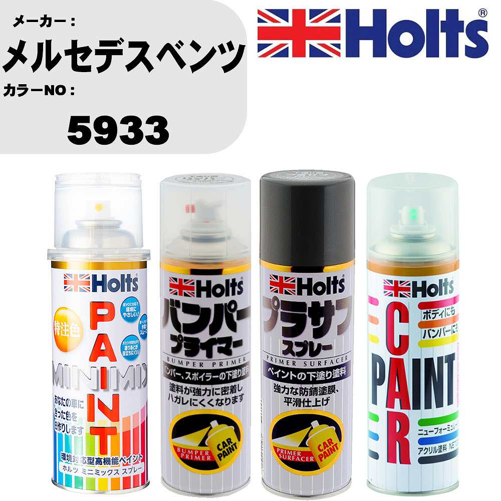 車 バンパー 塗装 スプレーメルセデスベンツ カラー番号 5933 ペイントスプレー+バンパープライマー(MH11505)+プラサフグレー(MH11503)+ぼかし剤(MH11608)セット カラースプレー ホルツ MINMIX ミニミックス オーダーカラー 補修 塗装 カーペイント ミラー【TU&SP】