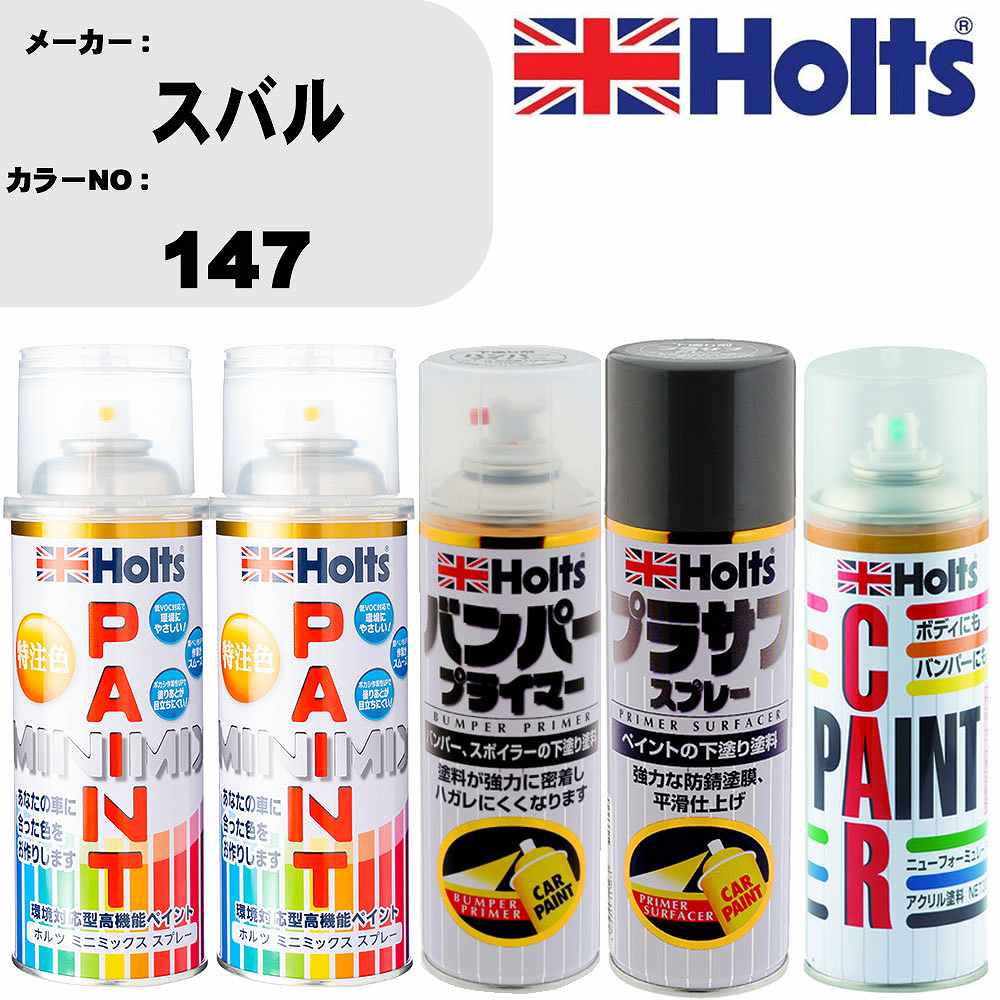 車 バンパー 塗装 スプレースバル カラー番号 147 ペイントスプレー+バンパープライマー(MH11505)+プラサフグレー(MH11503)+ぼかし剤(MH11608)セット カラースプレー ホルツ MINMIX ミニミックス オーダーカラー 補修 塗装 カーペイント ミラー【TU&SP】