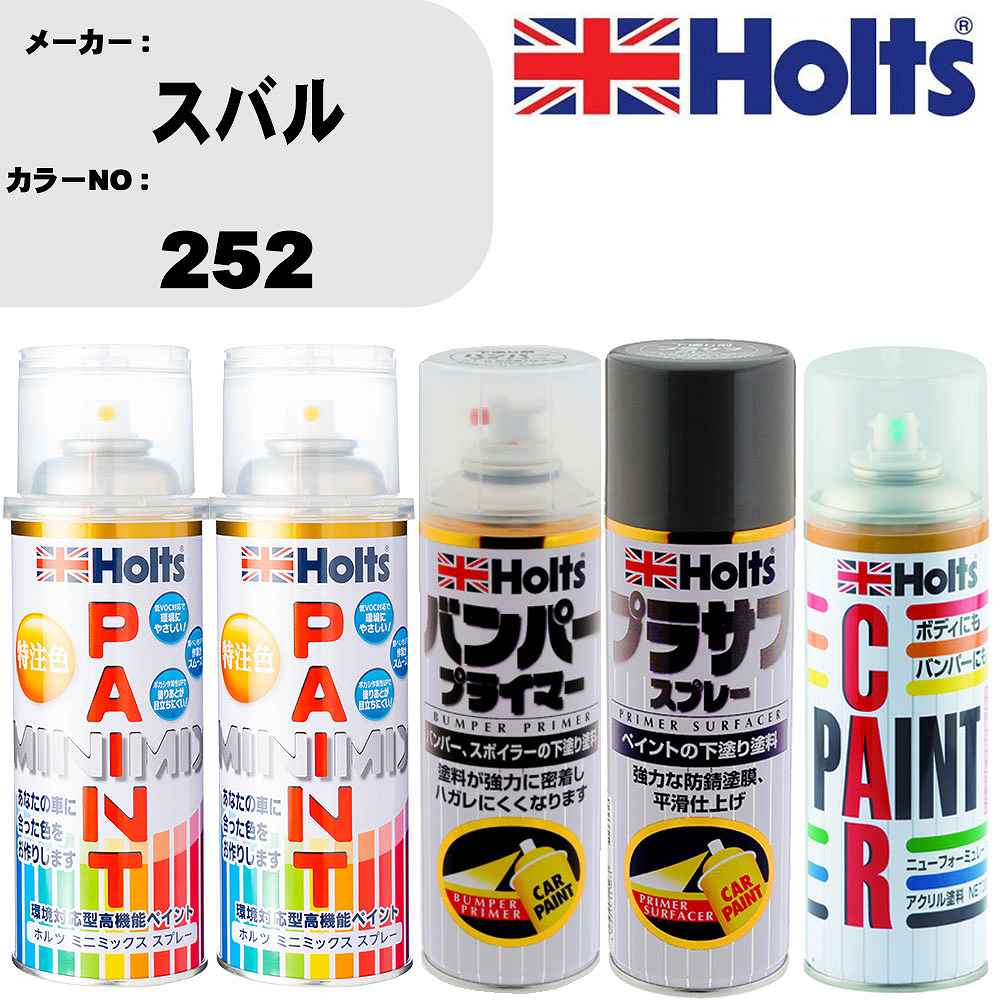 車 バンパー 塗装 スプレースバル カラー番号 252 ペイントスプレー+バンパープライマー(MH11505)+プラサフグレー(MH11503)+ぼかし剤(MH11608)セット カラースプレー ホルツ MINMIX ミニミックス オーダーカラー 補修 塗装 カーペイント ミラー【TU&SP】