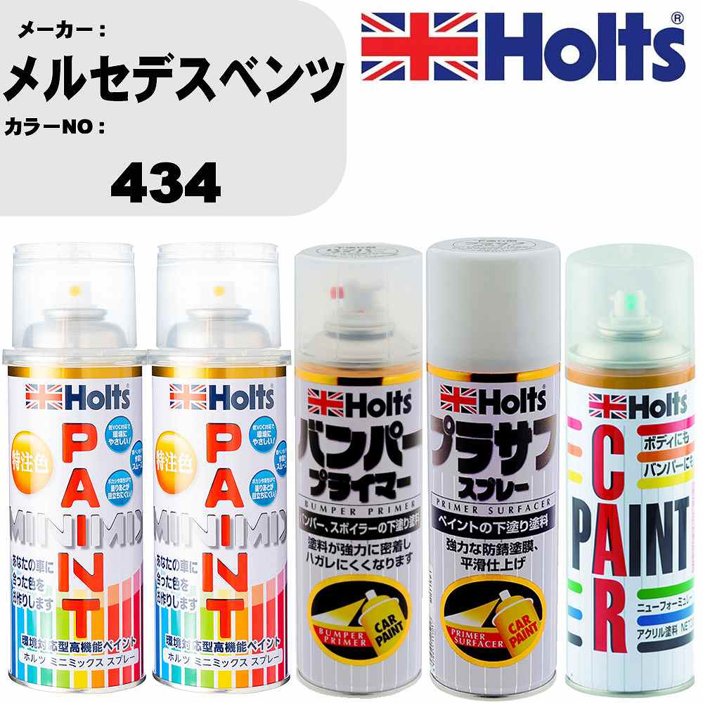車 バンパー 塗装 スプレーメルセデスベンツ カラー番号 434 ペイントスプレー+バンパープライマー(MH11505)+プラサフホワイト(MH11501)+ぼかし剤(MH11608)セット カラースプレー ホルツ MINMIX ミニミックス オーダーカラー 補修 塗装 カーペイント ミラー【TU&SP】